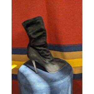 Spike Heel Sock Boot Women's Black Faux Suede Mid-Calf US 7.5 Sexy High (Z05)